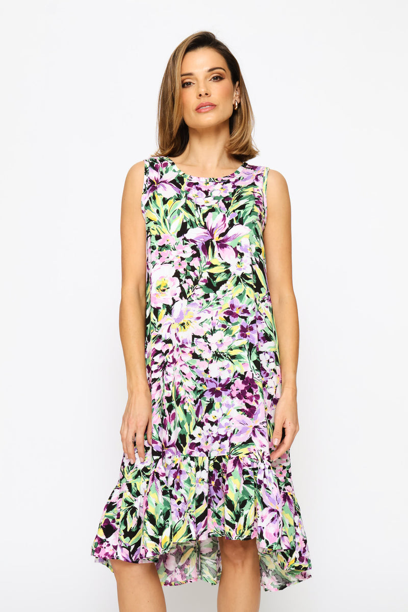 Frill Hem Hi-Lo Printed Shift Mini Dress - Floral