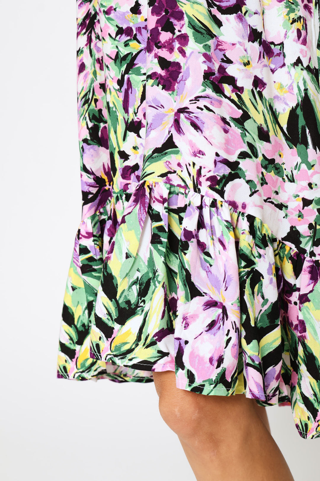 Frill Hem Hi-Lo Printed Shift Mini Dress - Floral
