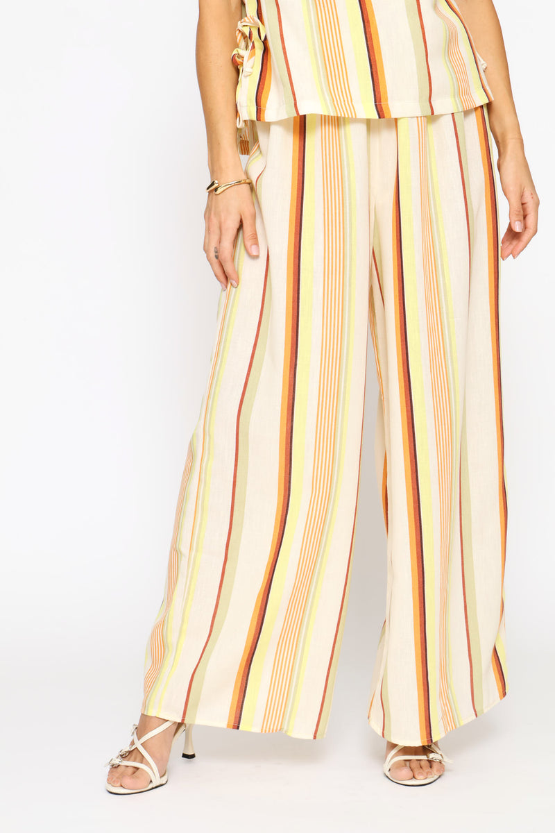 Pull-On Linen Wide Leg Pants - Light Yellow