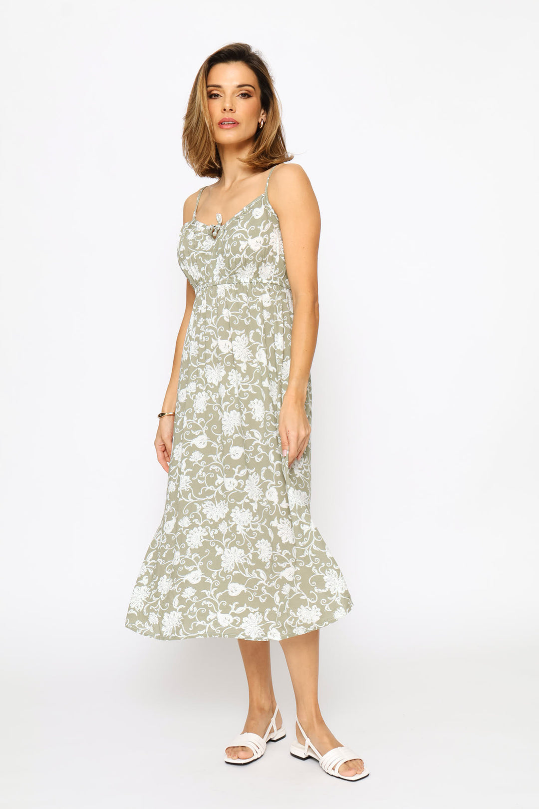 Strappy Tie Front Midi Dress - Fatigue/Cream