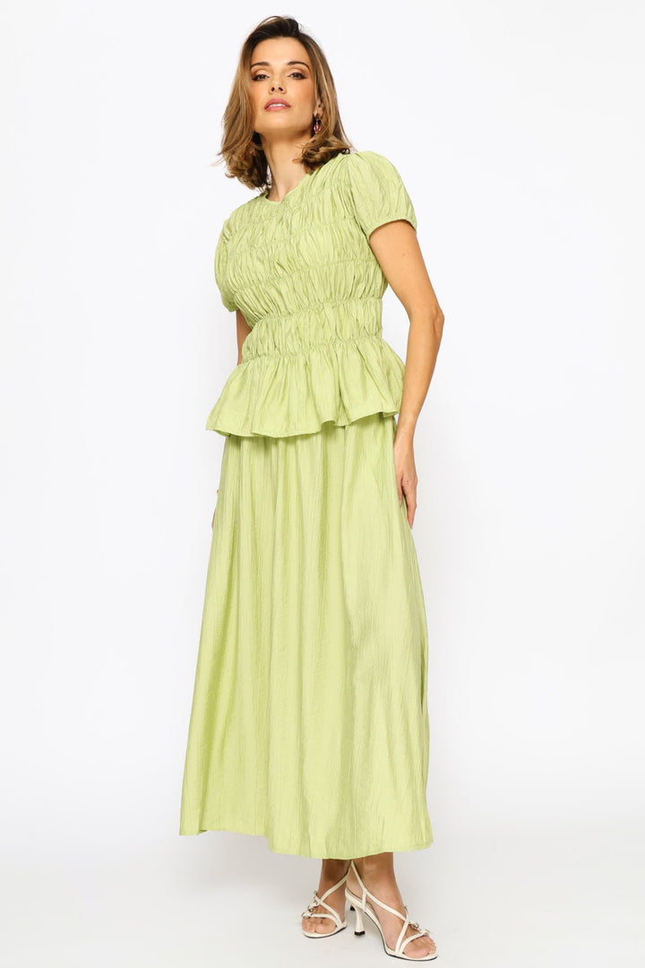 Puff Sleeve Elasticated Blouse - Pistachio Green