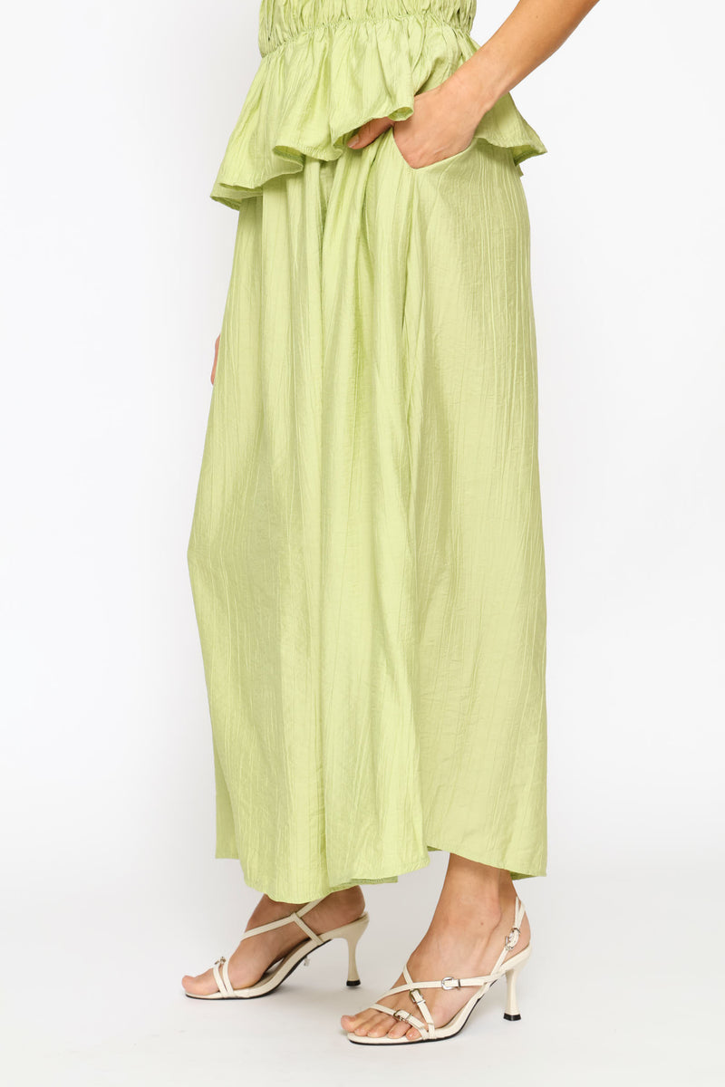 Pull On Side Tie Detail Flare Midi Skirt - Pistachio Green