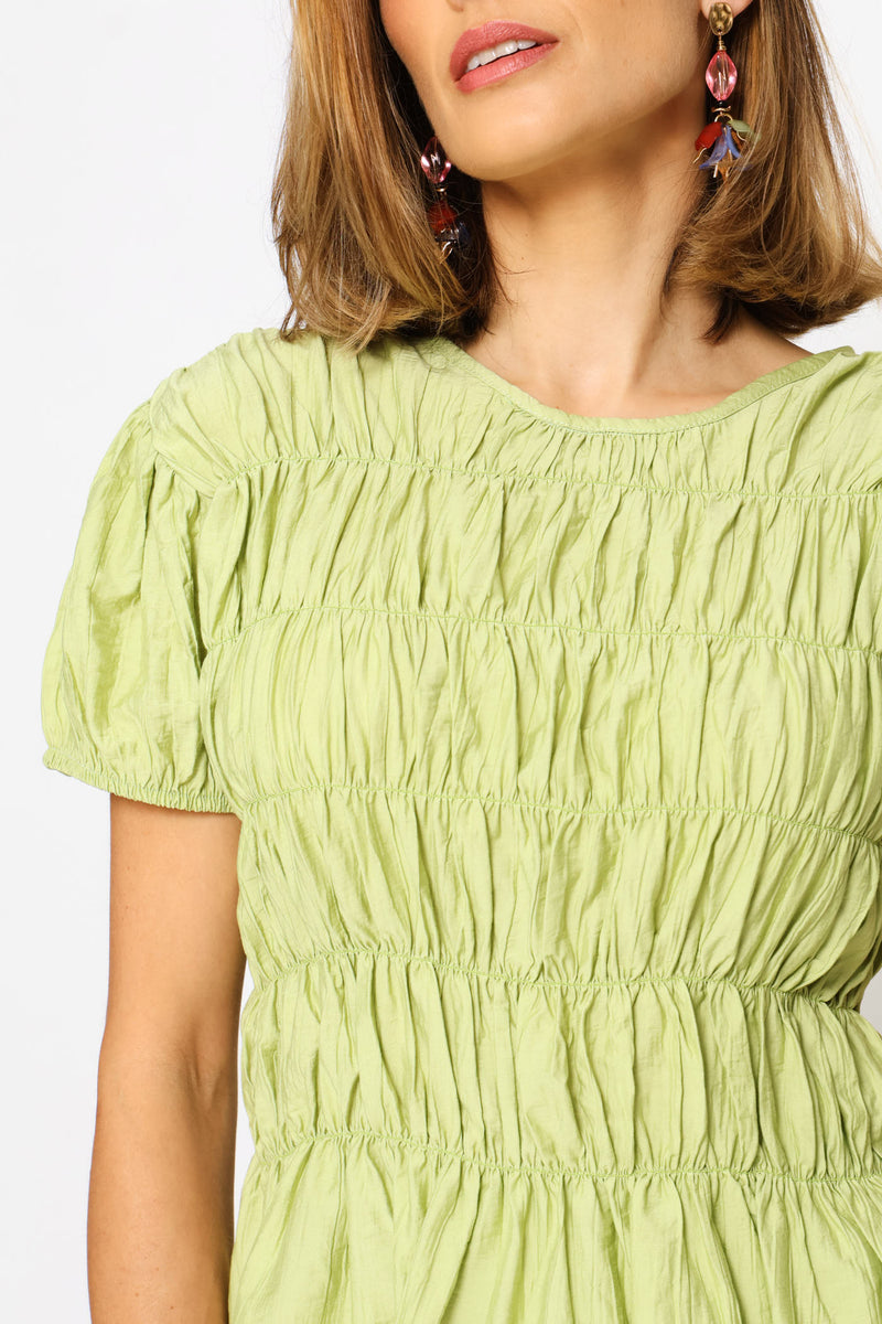 Puff Sleeve Elasticated Blouse - Pistachio Green