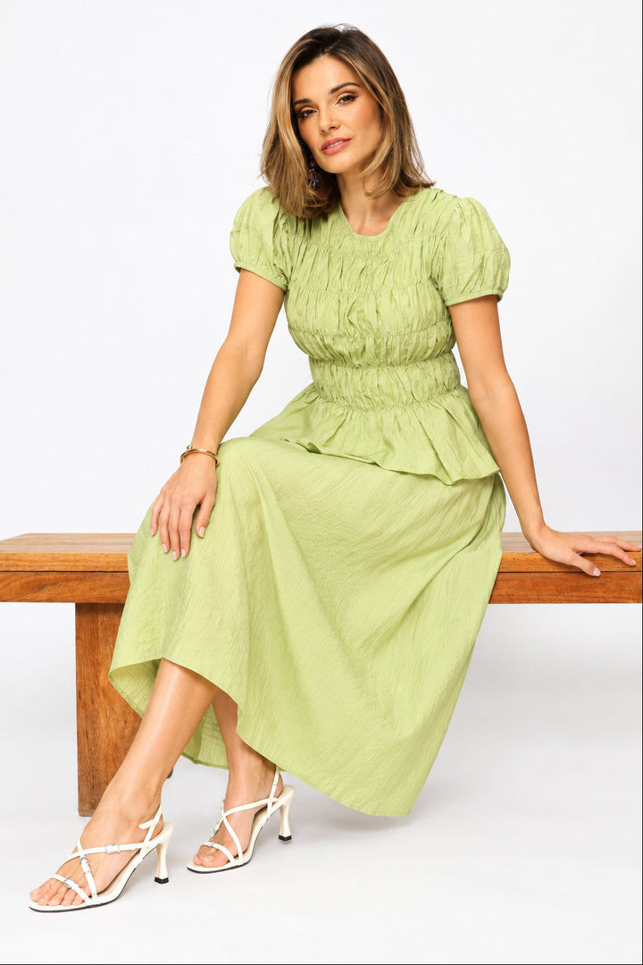 Puff Sleeve Elasticated Blouse - Pistachio Green