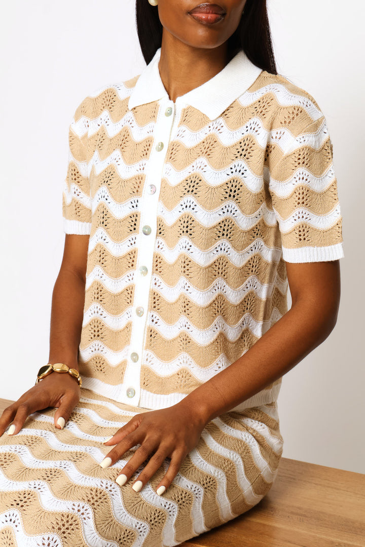 Button Through Collared Knitwear Cardigan - Multi