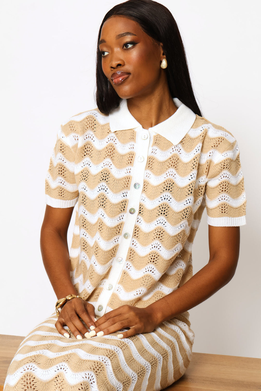 Button Through Collared Knitwear Cardigan - Multi