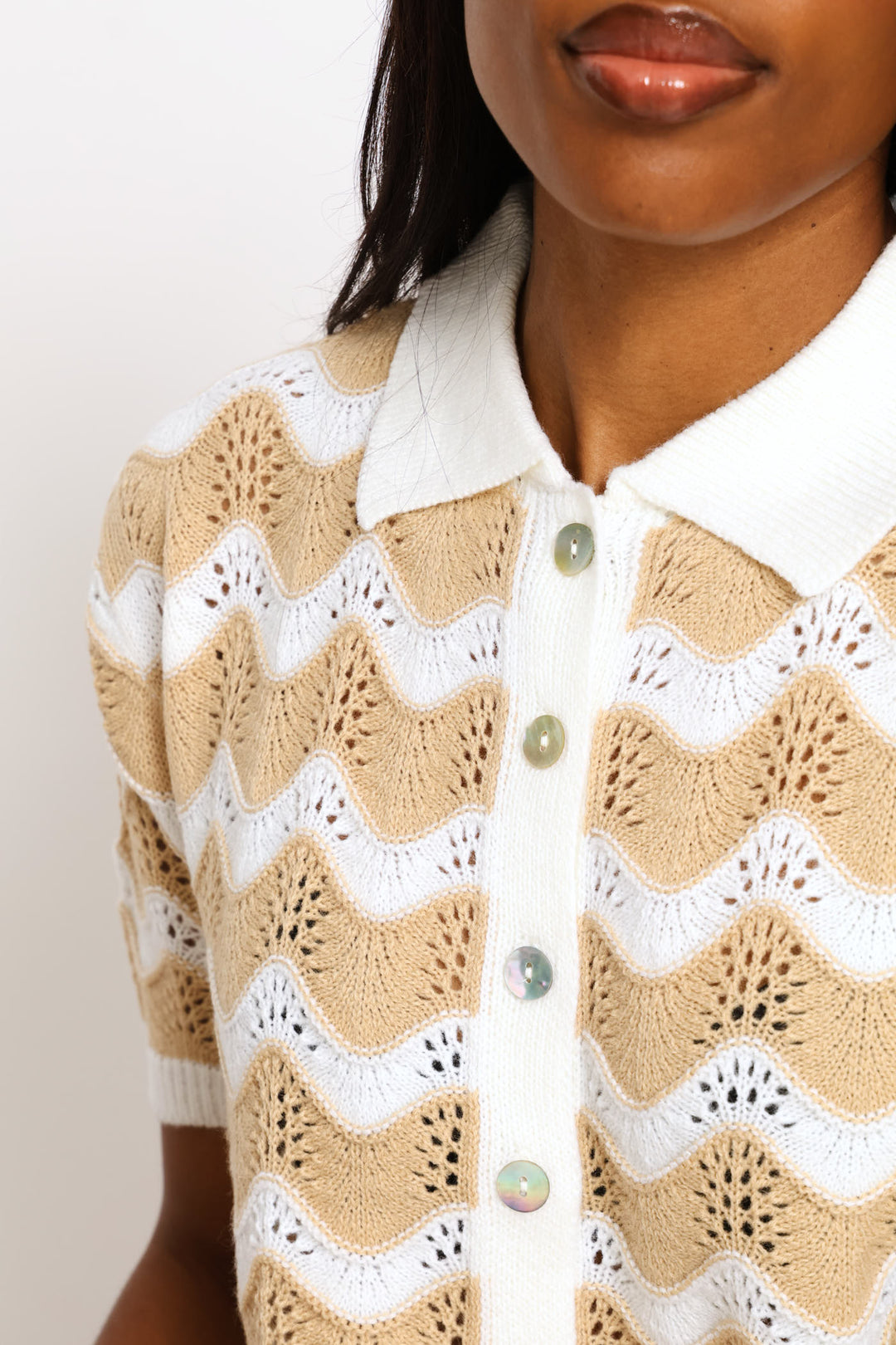 Button Through Collared Knitwear Cardigan - Multi