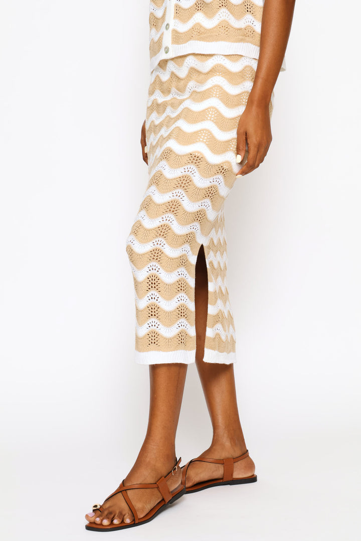 Side Slit Detail Knitwear Column Midi Skirt - Multi