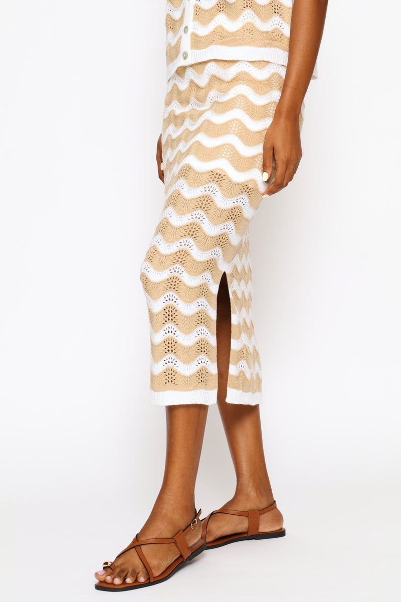 Side Slit Detail Knitwear Column Midi Skirt - Multi