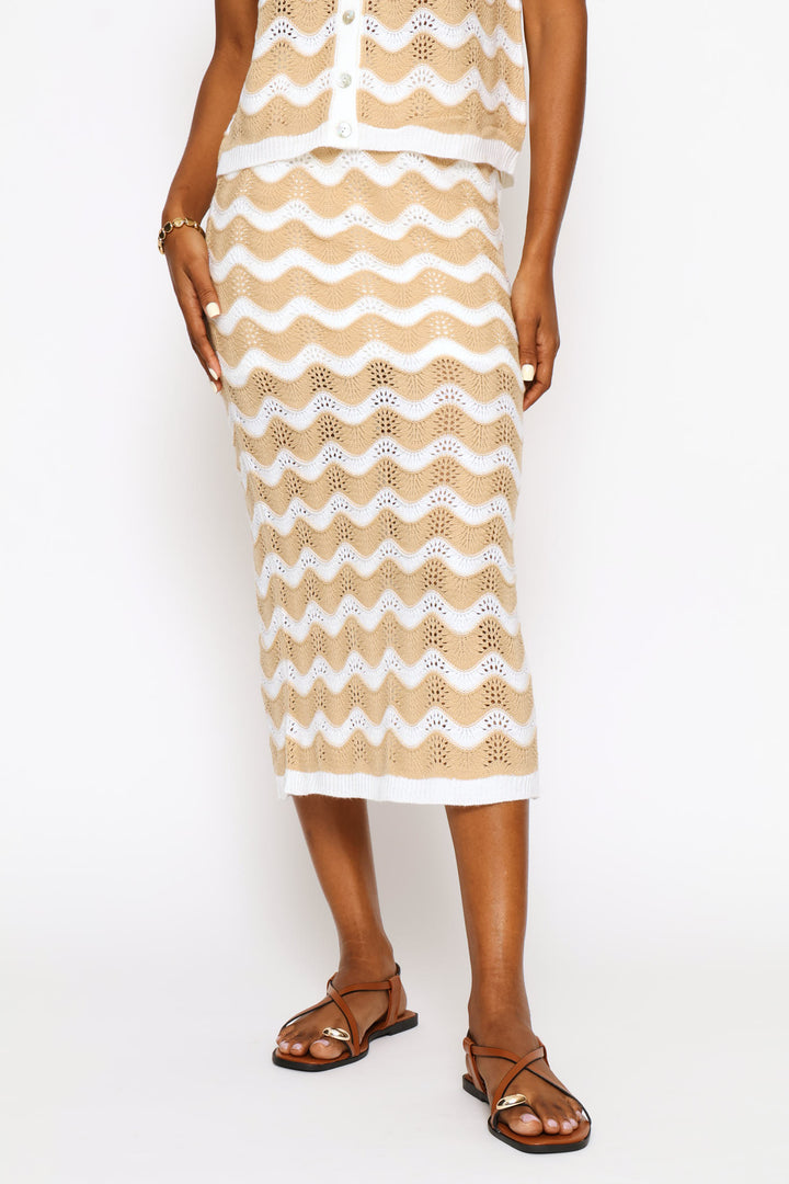 Side Slit Detail Knitwear Column Midi Skirt - Multi