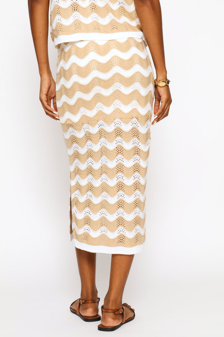 Side Slit Detail Knitwear Column Midi Skirt - Multi