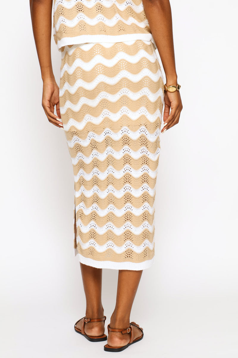 Side Slit Detail Knitwear Column Midi Skirt - Multi