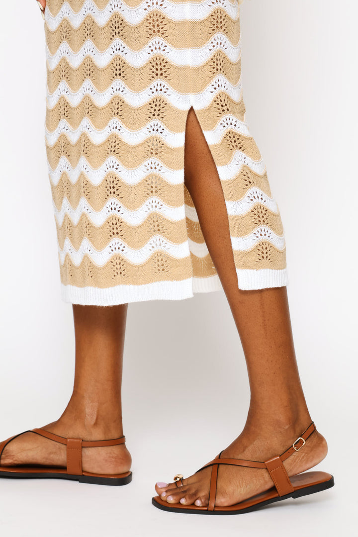 Side Slit Detail Knitwear Column Midi Skirt - Multi