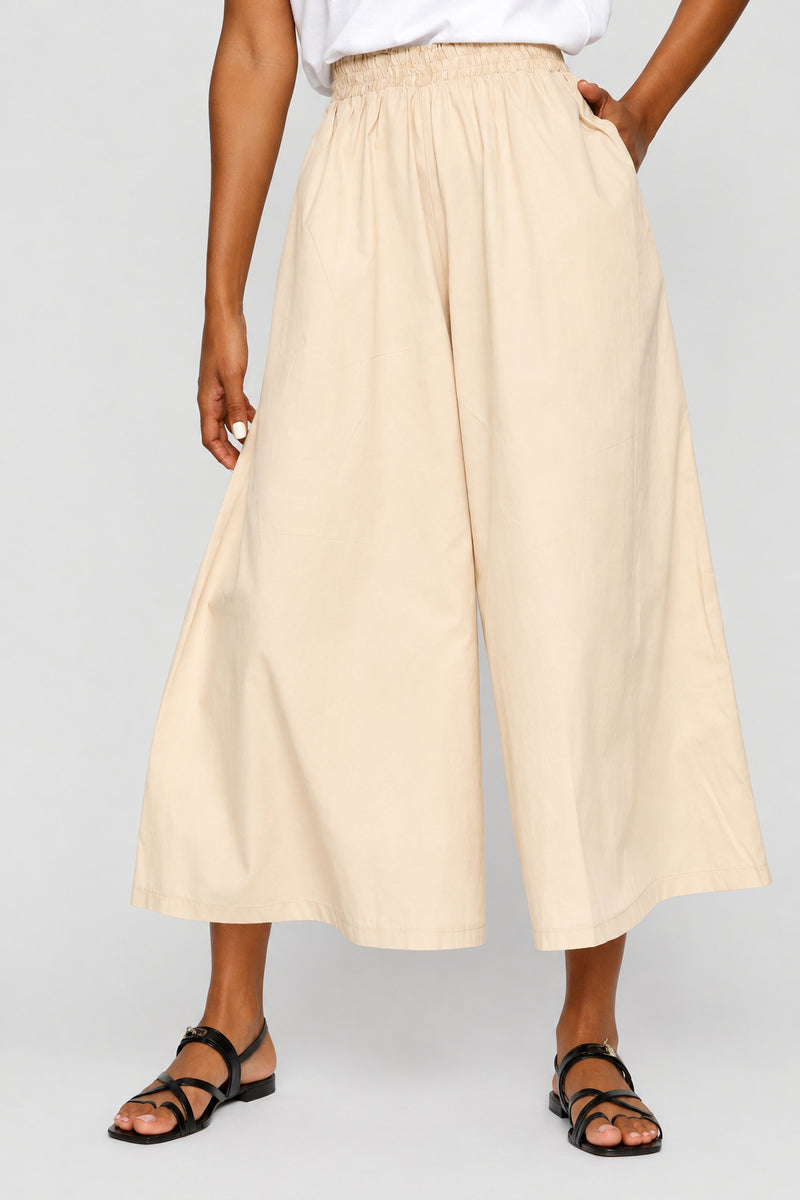 Poplin Wide Leg Culotte Pants - Latte