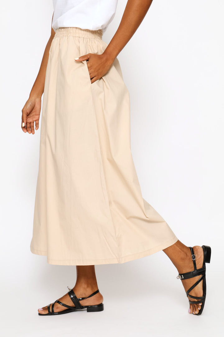 Poplin Wide Leg Culotte Pants - Latte