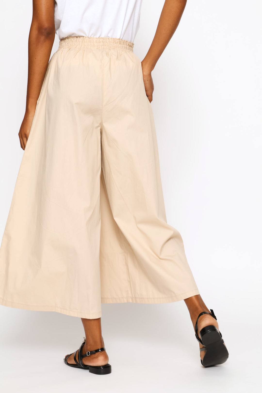 Poplin Wide Leg Culotte Pants - Latte