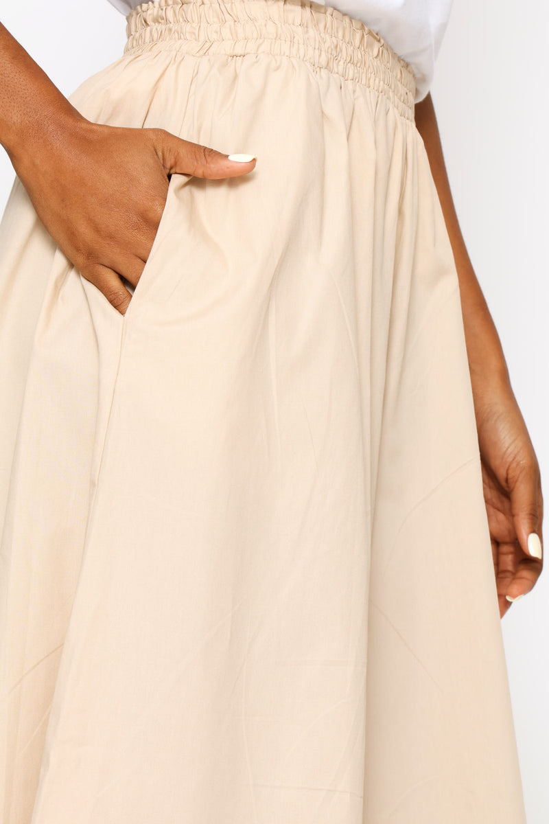 Poplin Wide Leg Culotte Pants - Latte