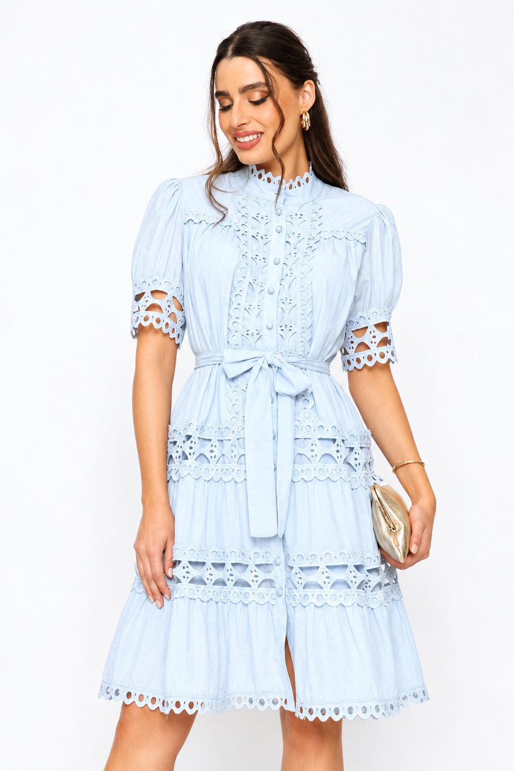 Boatneck Permanent Crease Floral Print Tiered Maxi Dress - Blue