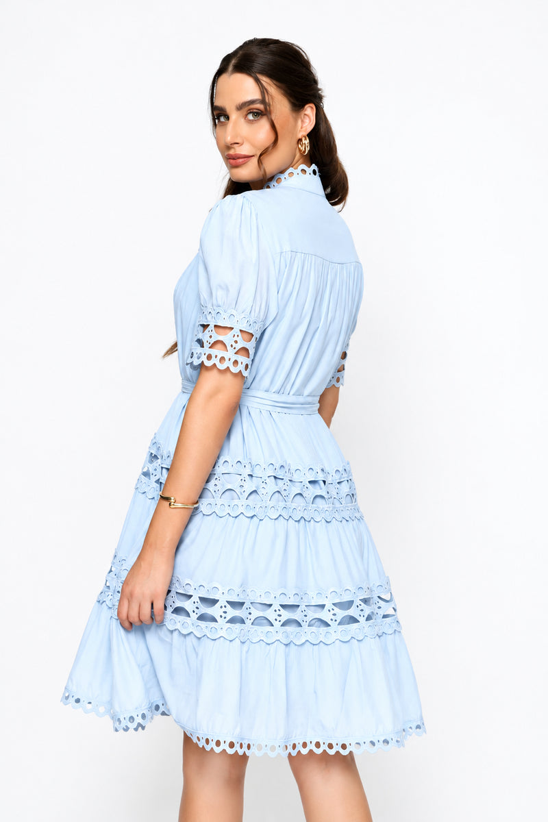 Boatneck Permanent Crease Floral Print Tiered Maxi Dress - Blue