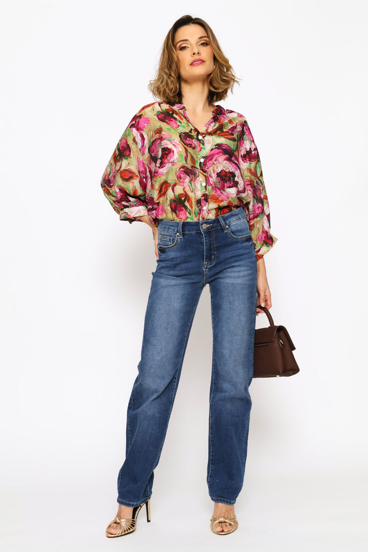 Half Sleeve Floral Blouse - Floral