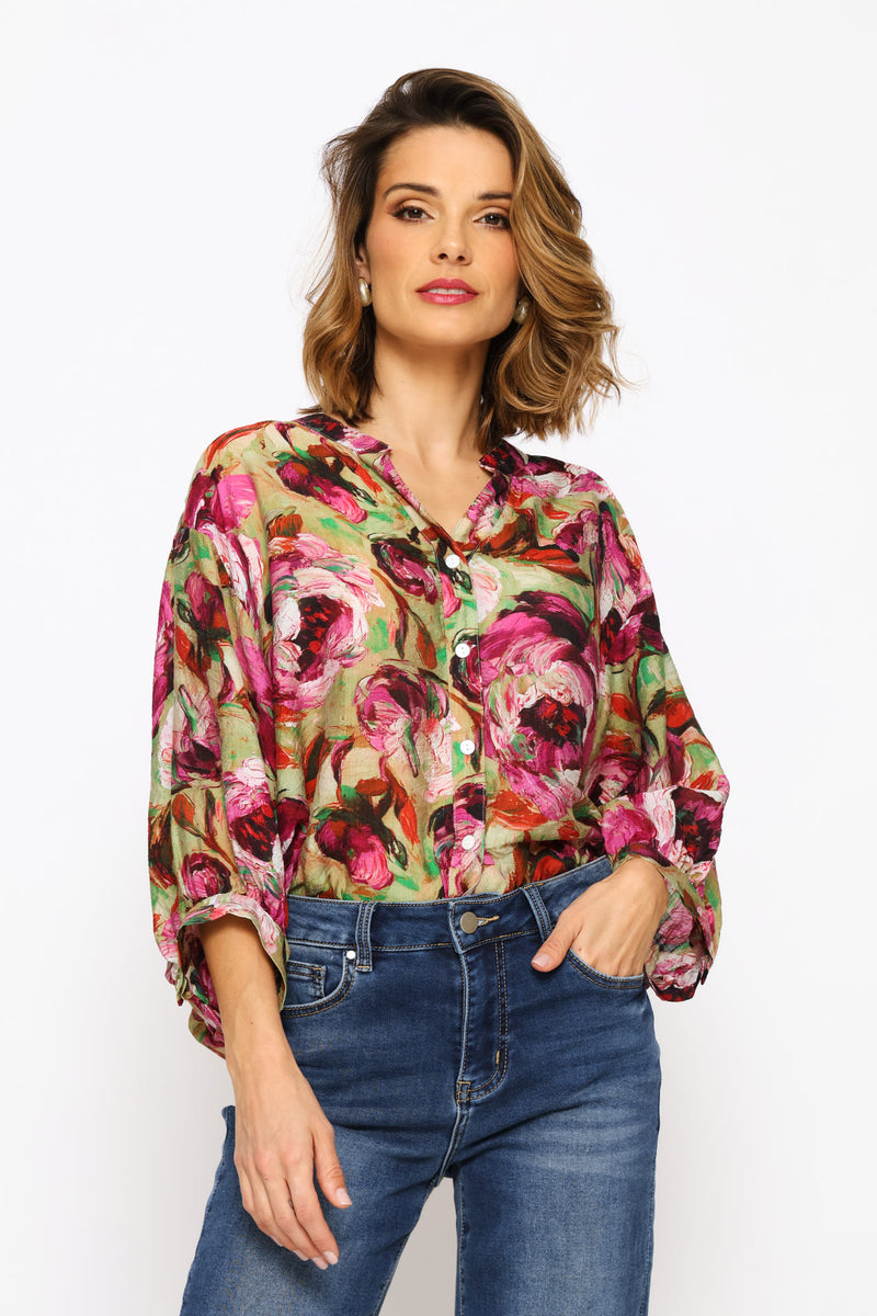 Half Sleeve Floral Blouse - Floral