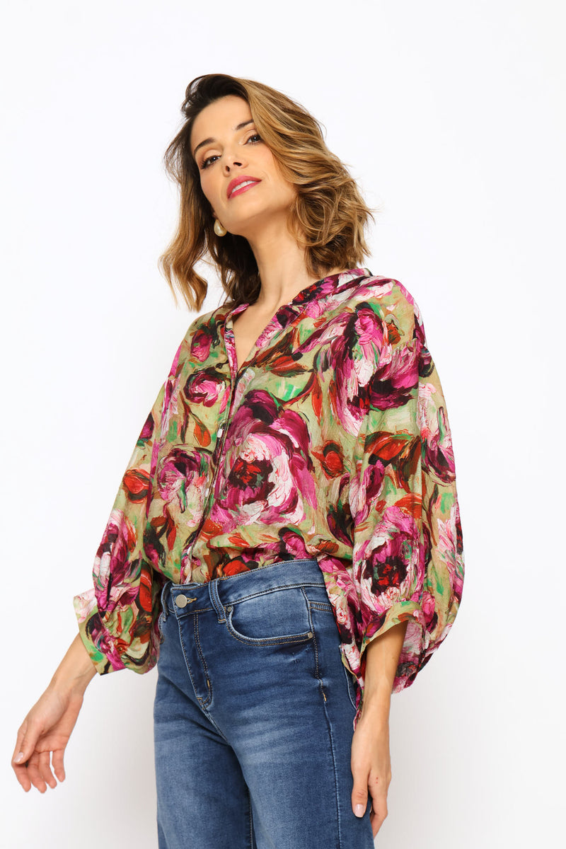 Half Sleeve Floral Blouse - Floral