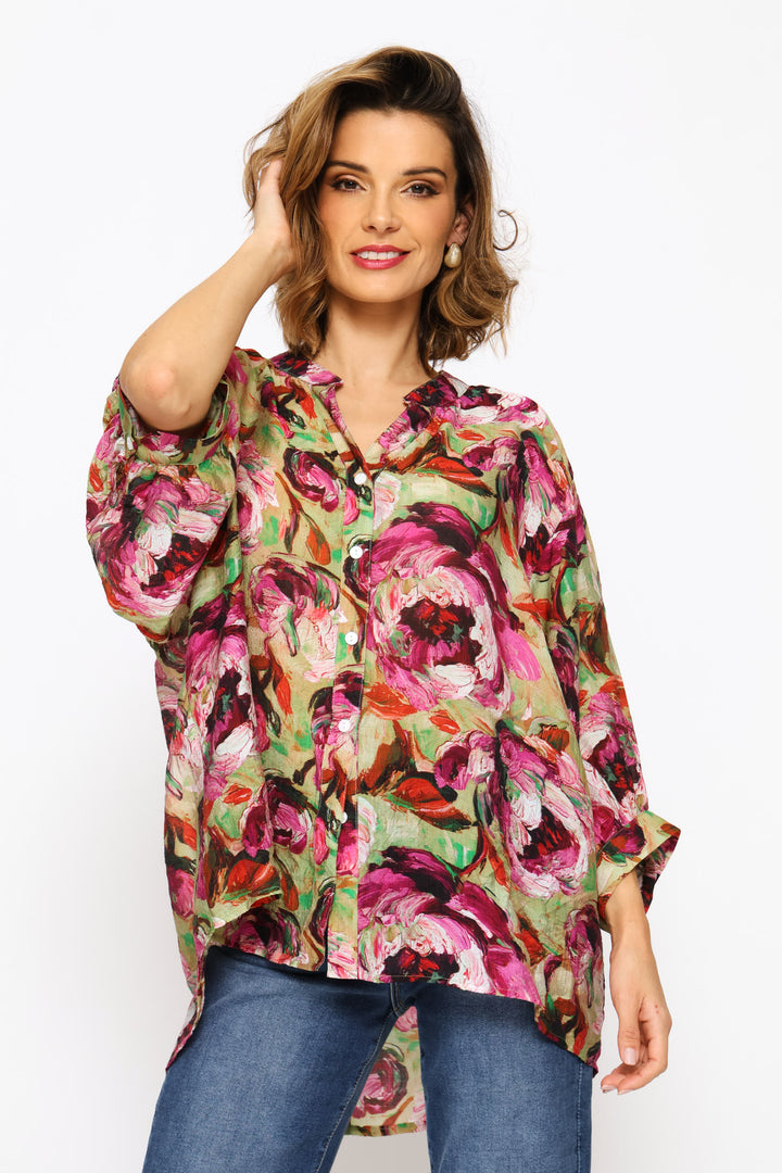 Half Sleeve Floral Blouse - Floral