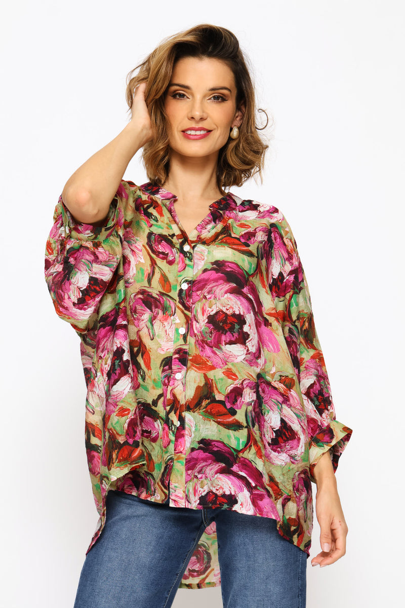 Half Sleeve Floral Blouse - Floral