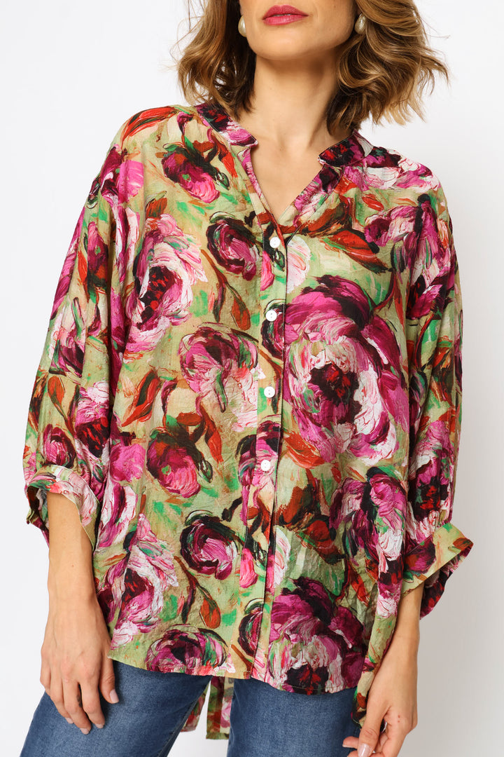 Half Sleeve Floral Blouse - Floral