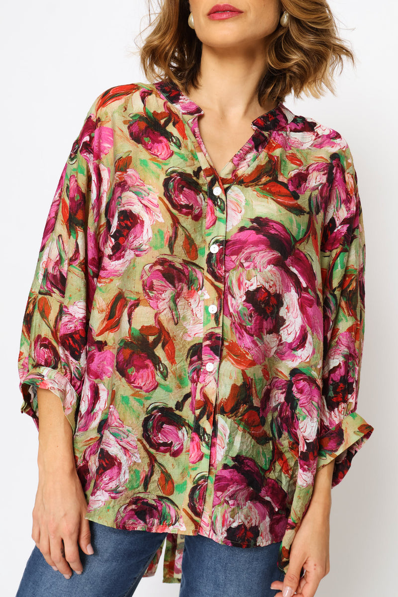 Half Sleeve Floral Blouse - Floral