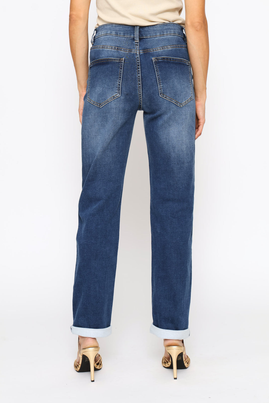 Mid Waist 5 Pocket Straight Leg Overdye Denim - Dark Wash