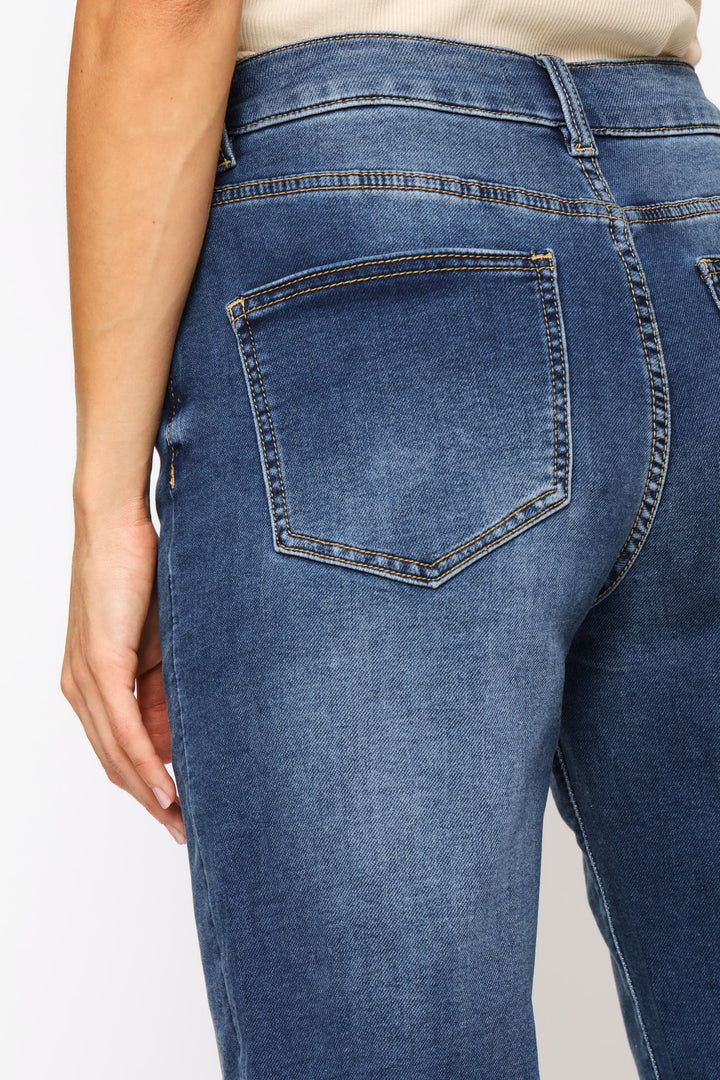 Mid Waist 5 Pocket Straight Leg Overdye Denim - Dark Wash