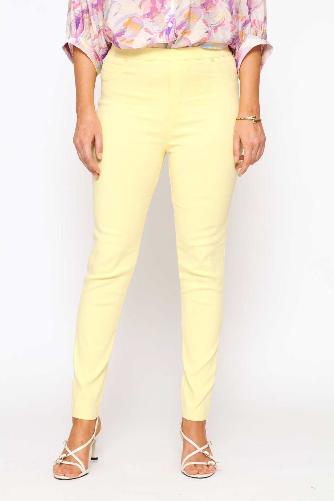 Narrow Waistband Skinny Leg Pull On Legging - Yellow