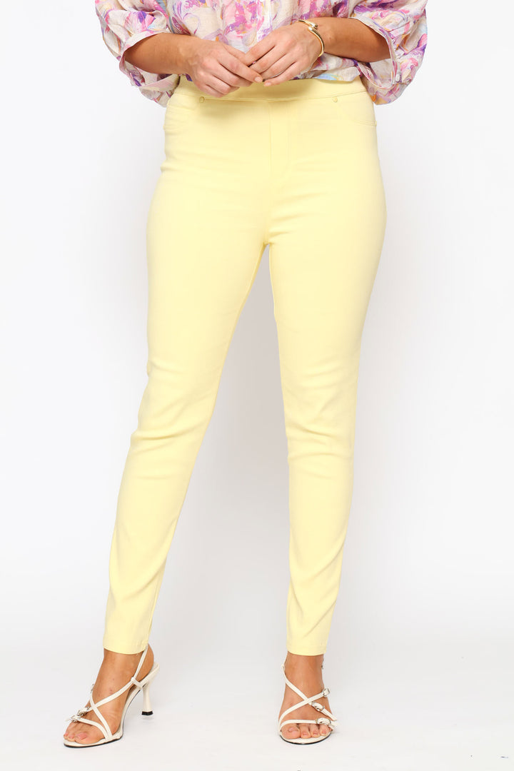 Narrow Waistband Skinny Leg Pull On Legging - Yellow