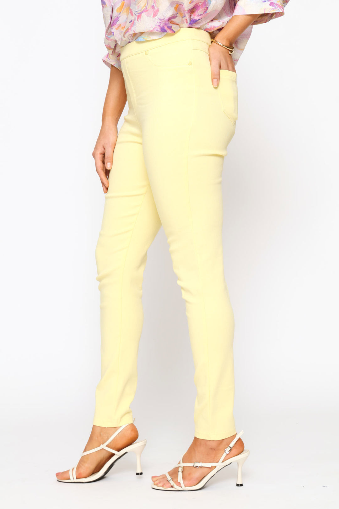 Narrow Waistband Skinny Leg Pull On Legging - Yellow