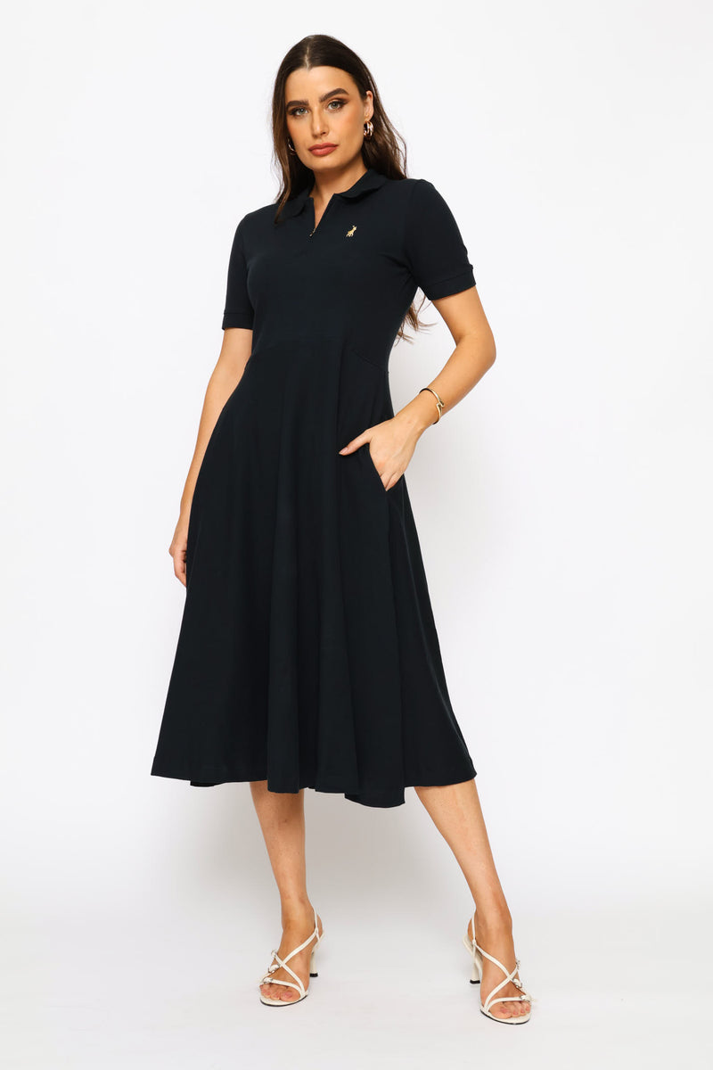 Emily Fit & Flare Golfer Dress - Navy