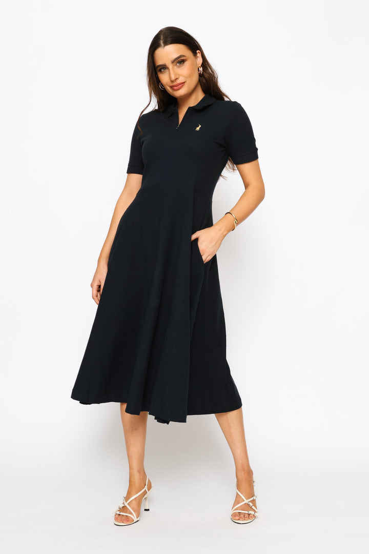 Emily Fit & Flare Golfer Dress - Navy