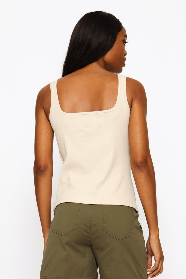Square Neck Rib Tank Top - Oatmeal