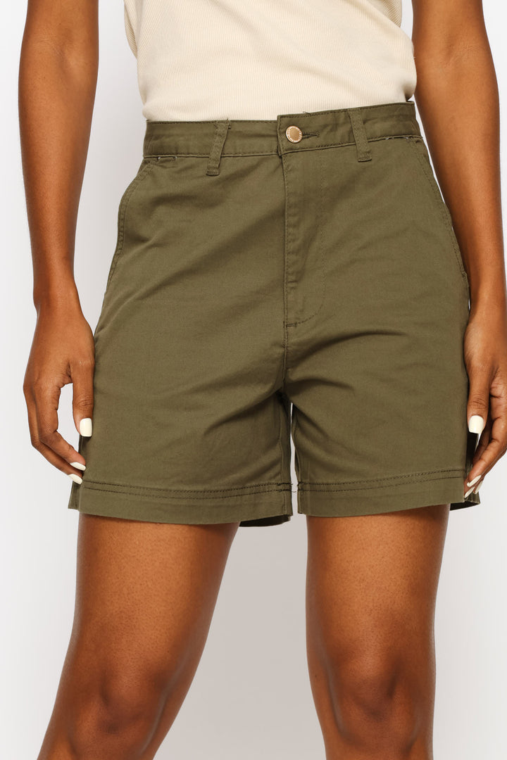 Stretch Sateen Mid Thigh Chino Shorts - Fatigue
