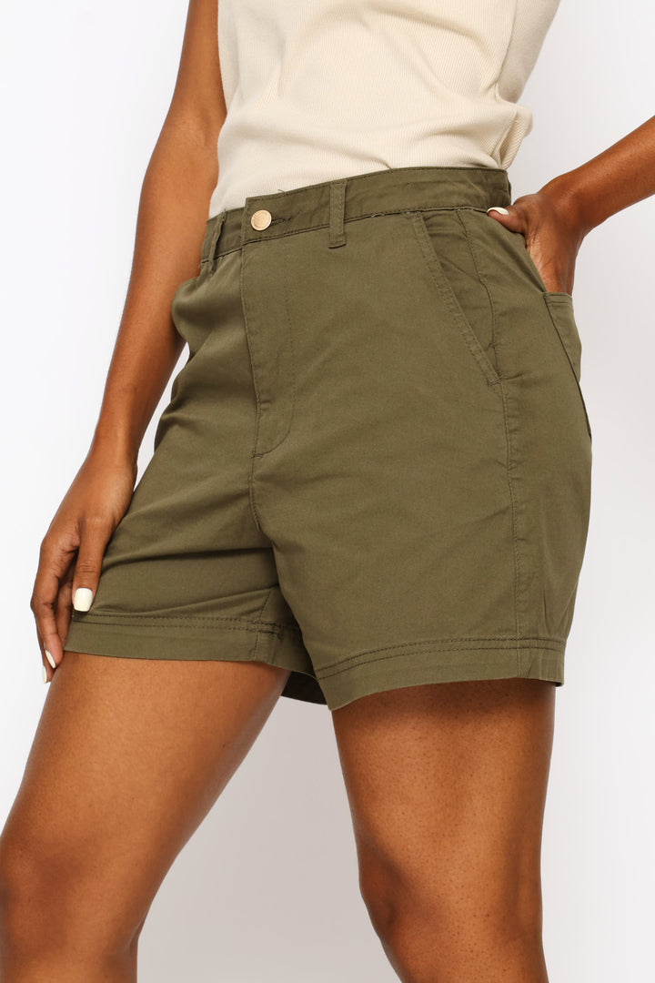 Stretch Sateen Mid Thigh Chino Shorts - Fatigue