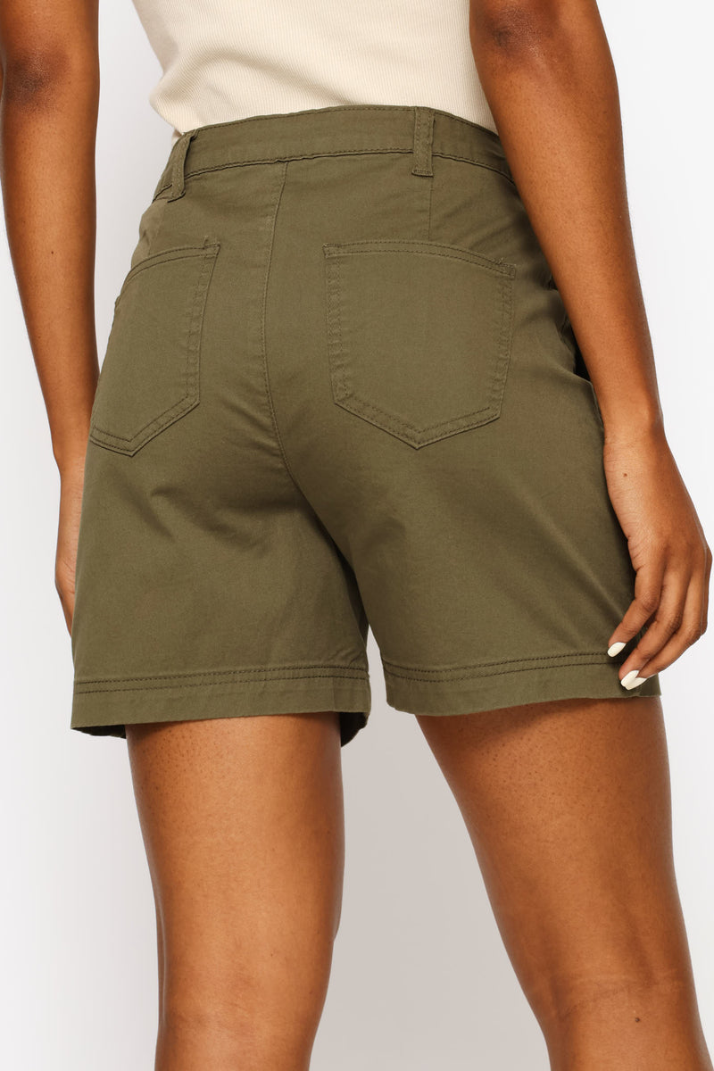 Stretch Sateen Mid Thigh Chino Shorts - Fatigue