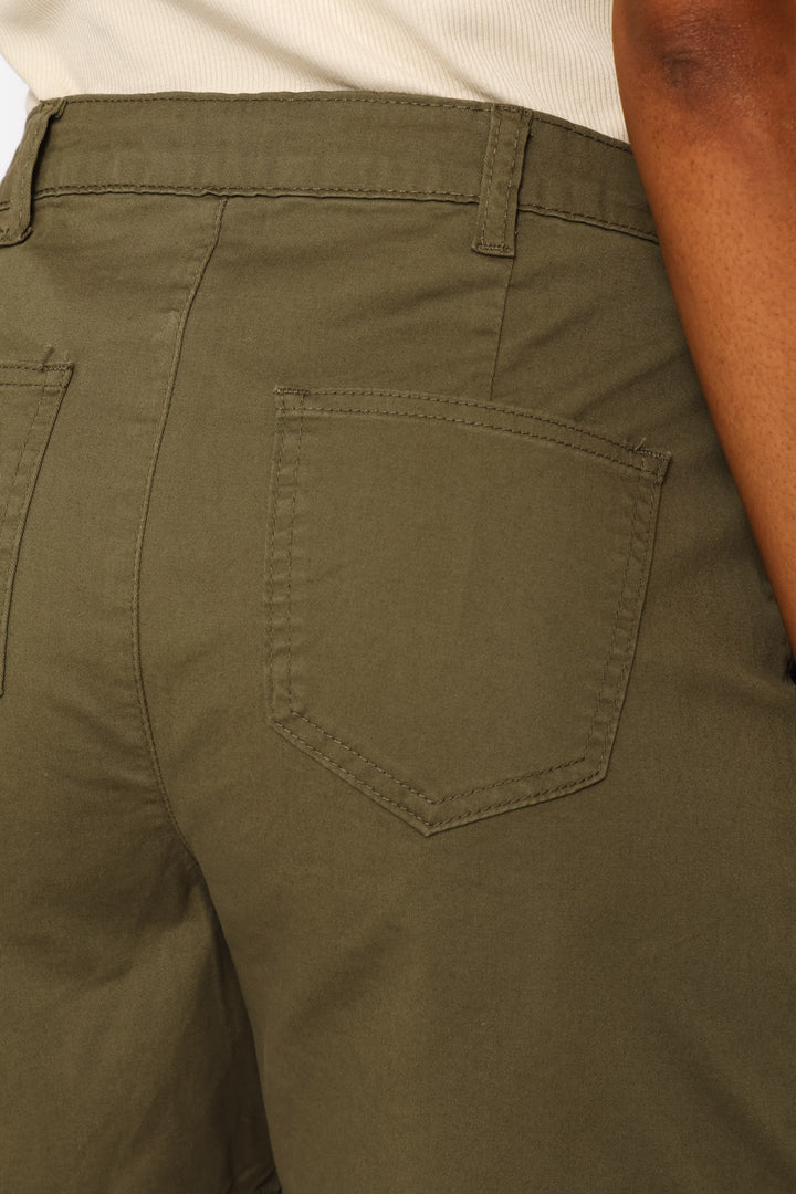 Stretch Sateen Mid Thigh Chino Shorts - Fatigue