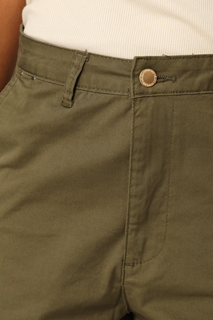 Stretch Sateen Mid Thigh Chino Shorts - Fatigue