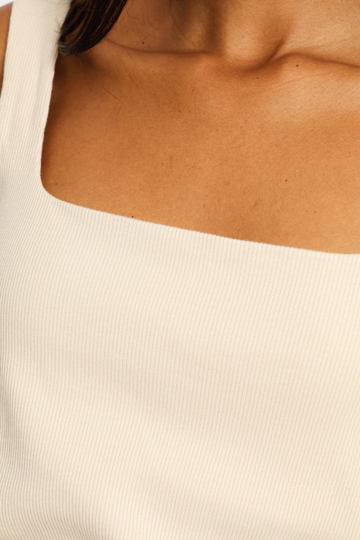 Square Neck Rib Tank Top - Oatmeal