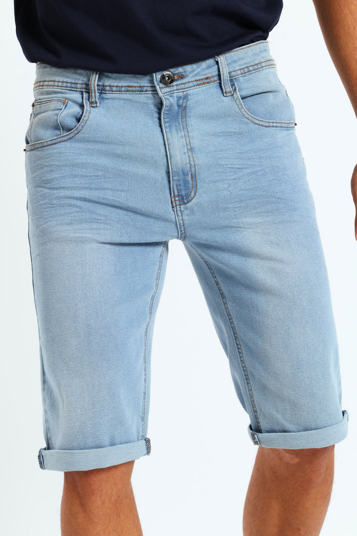 Turn Up Denim Short - Light Blue