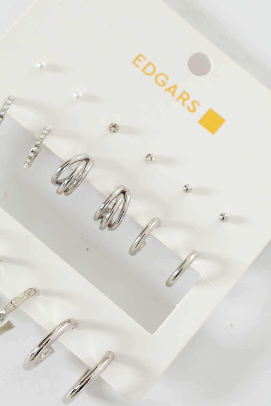 9 Pack Studs, Diamante & Twisted Hoop Earrings - Silver