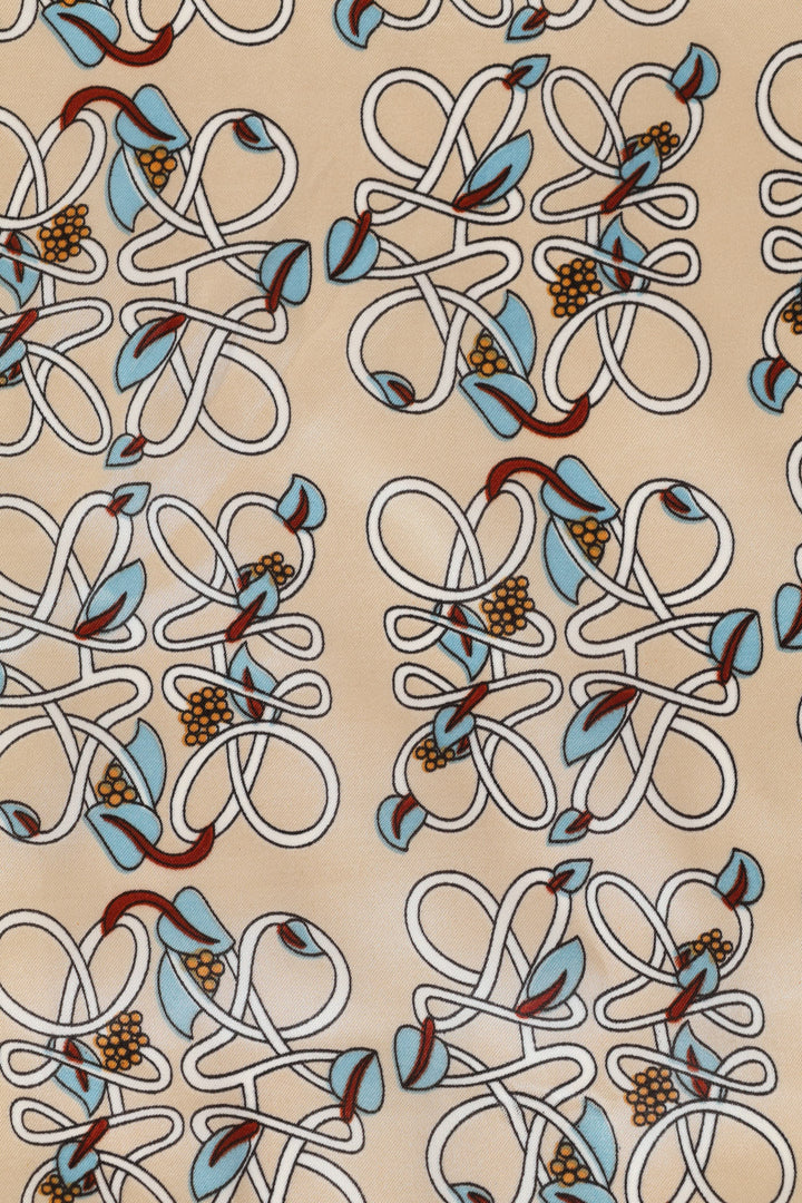 Geo Floral Boarder Print Satin Feel Scarf - Cream
