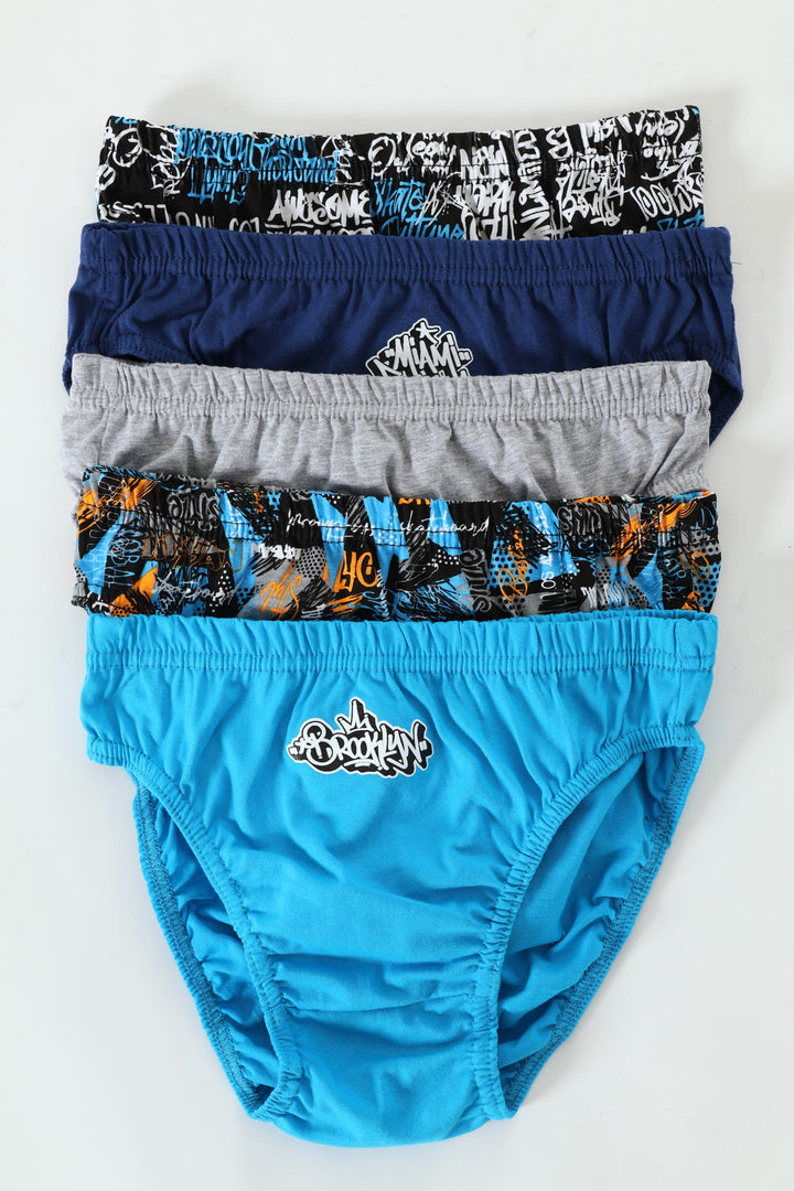 Boys 5 Pack Graffiti Briefs