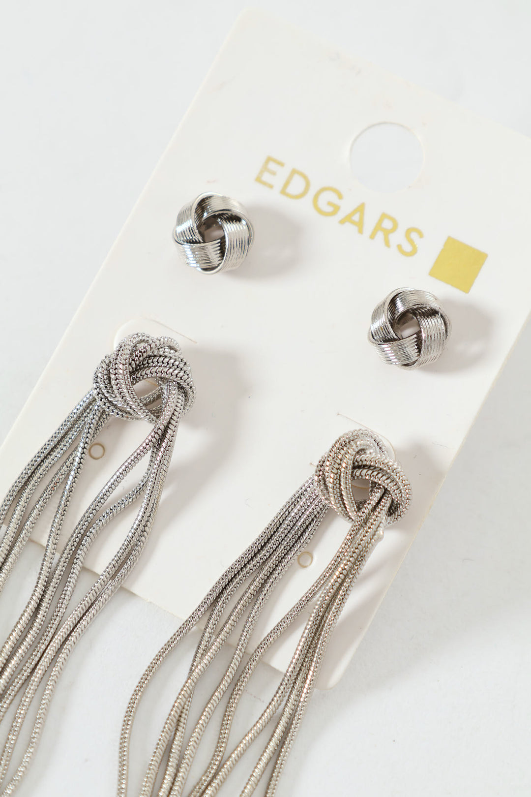 2 Pack Knot Stud & Tassel Earrings - Silver