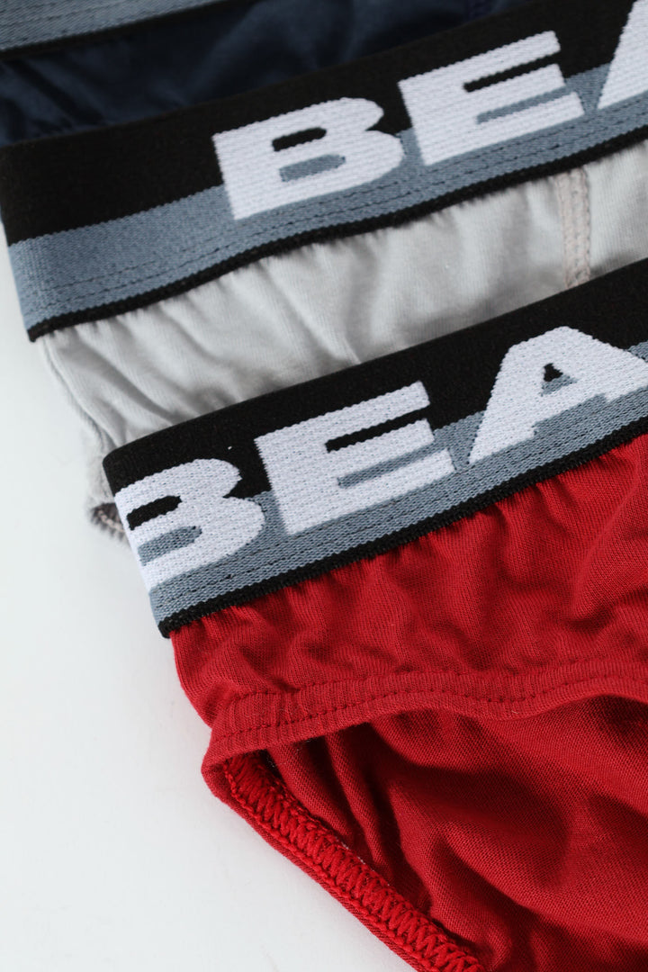 3 Pack Plain Mini Briefs - Grey/Navy/Red